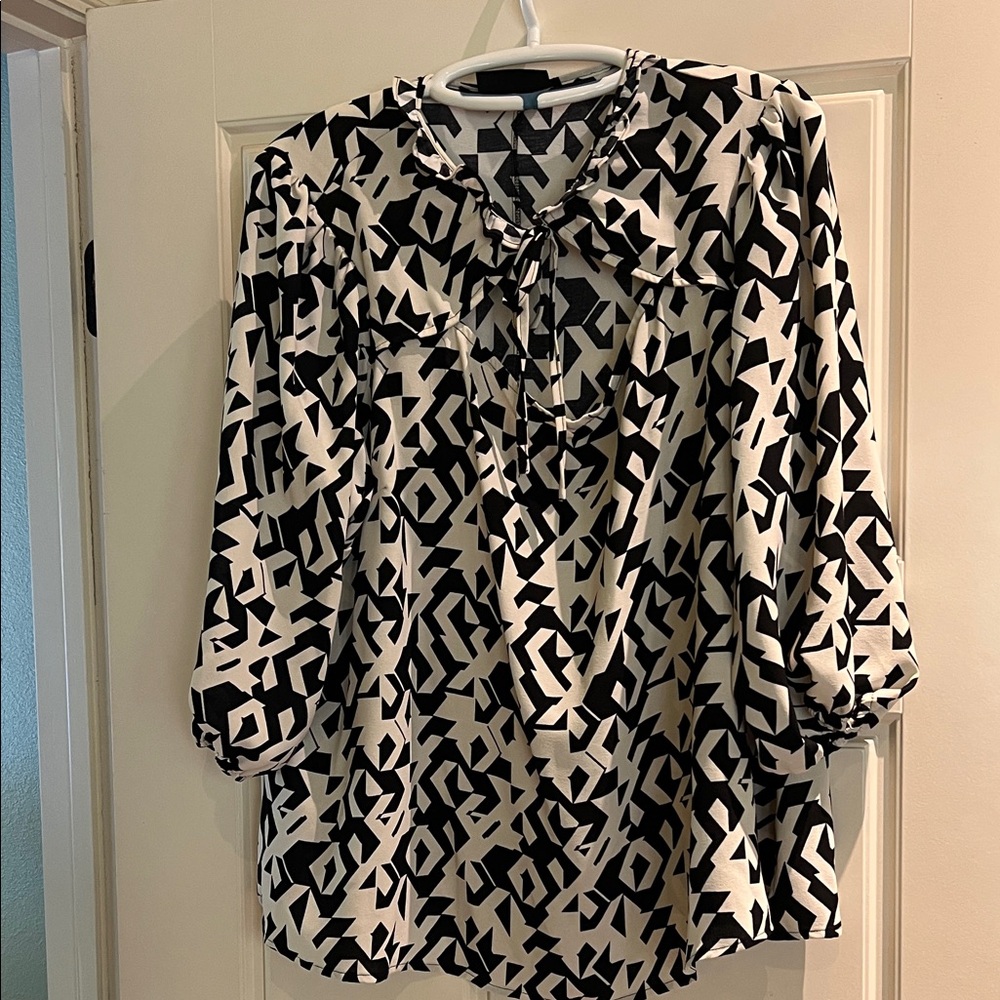 Lane Bryant Black and Cream Geometric Blouse